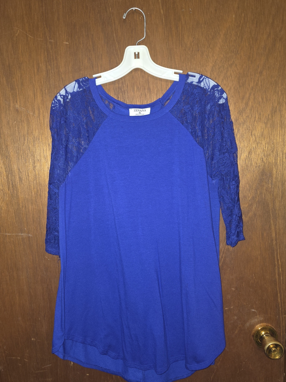 Zenana Outfitters Royal Blue Lace Sleeve Women's Top